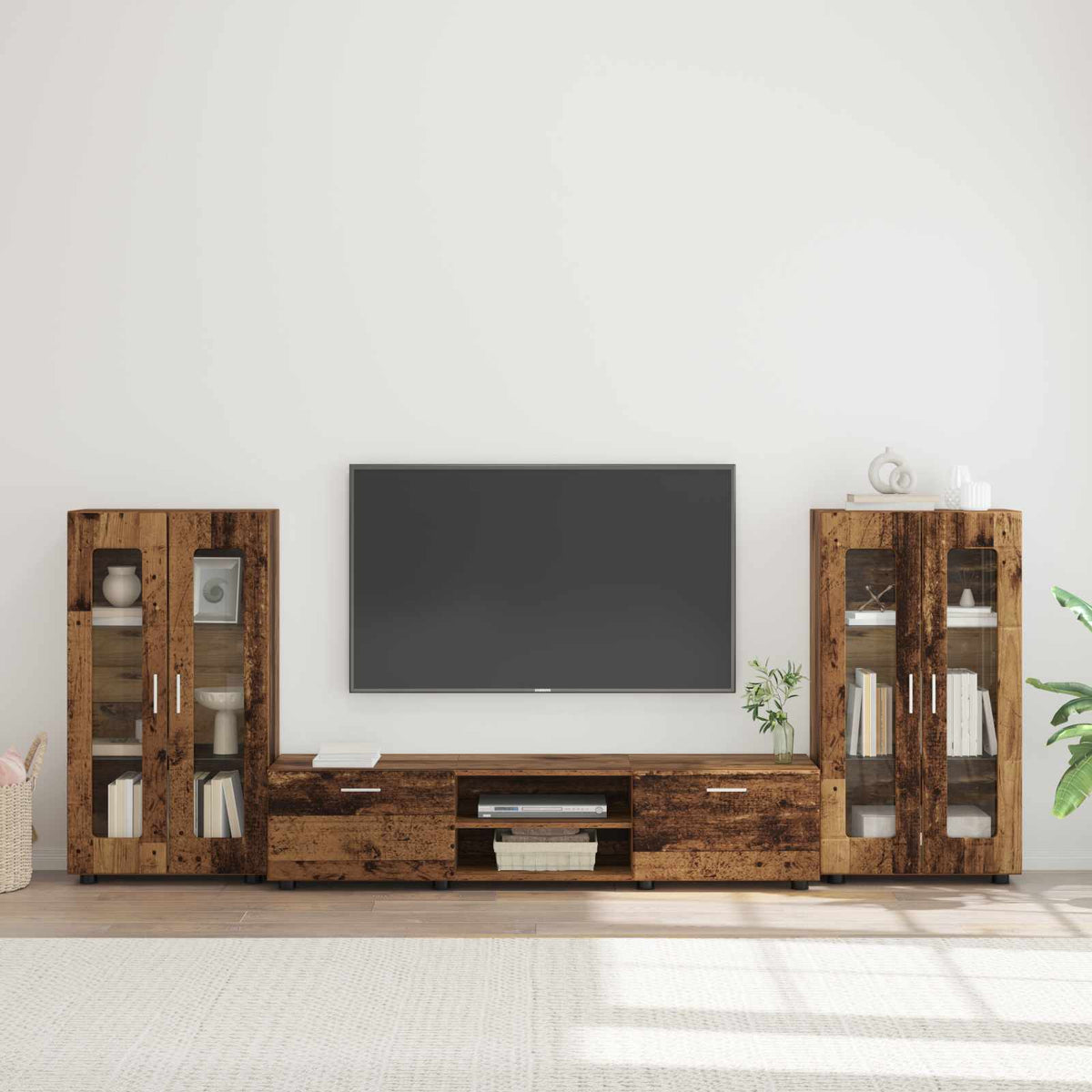 Tv-meubelset met lade FLORIN 3 pcs Oudhout Bewerkt hout is nu te koop bij PeponiXL, paradijselijk wonen!