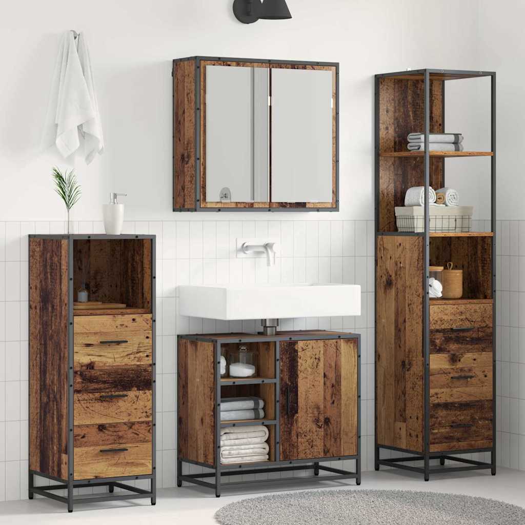 Badkamermeubelset met lade 4 pcs Oud Hout Bewerkt hout is nu te koop bij PeponiXL, paradijselijk wonen!