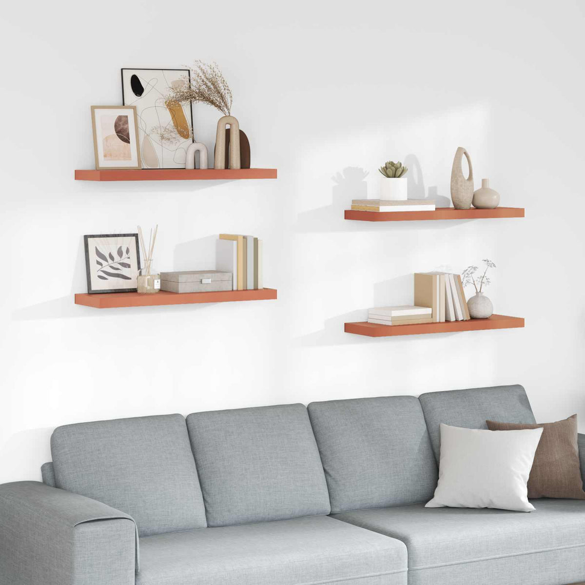 Wandplank met opslag 4 pcs Rood 80 x 23,5 x 4 cm Bewerkt hout is nu te koop bij PeponiXL, paradijselijk wonen!