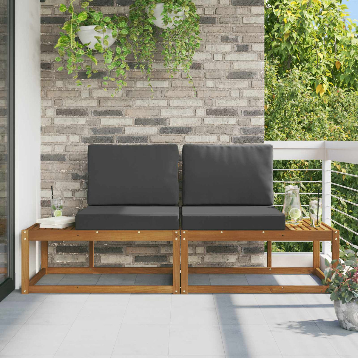 Buiten Eind Sofa met kussen 2 Stuk Natuurlijk en Antraciet is nu te koop bij PeponiXL, paradijselijk wonen!