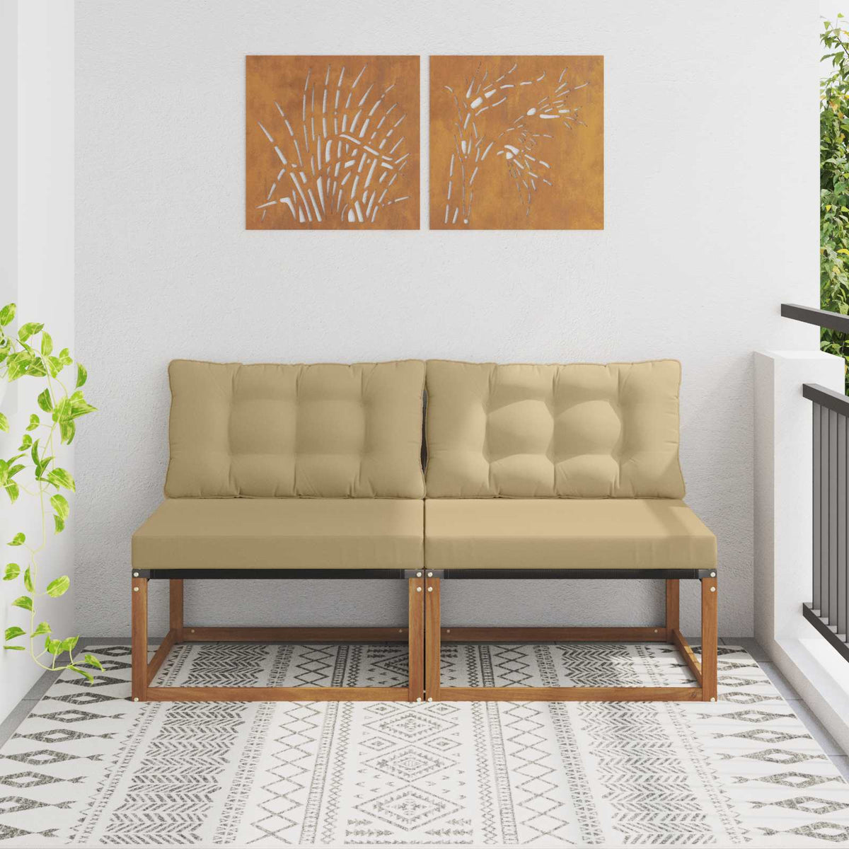 2 Stuk Buiten Midden Sofa Massief Acaciahout en Textilene is nu te koop bij PeponiXL, paradijselijk wonen!