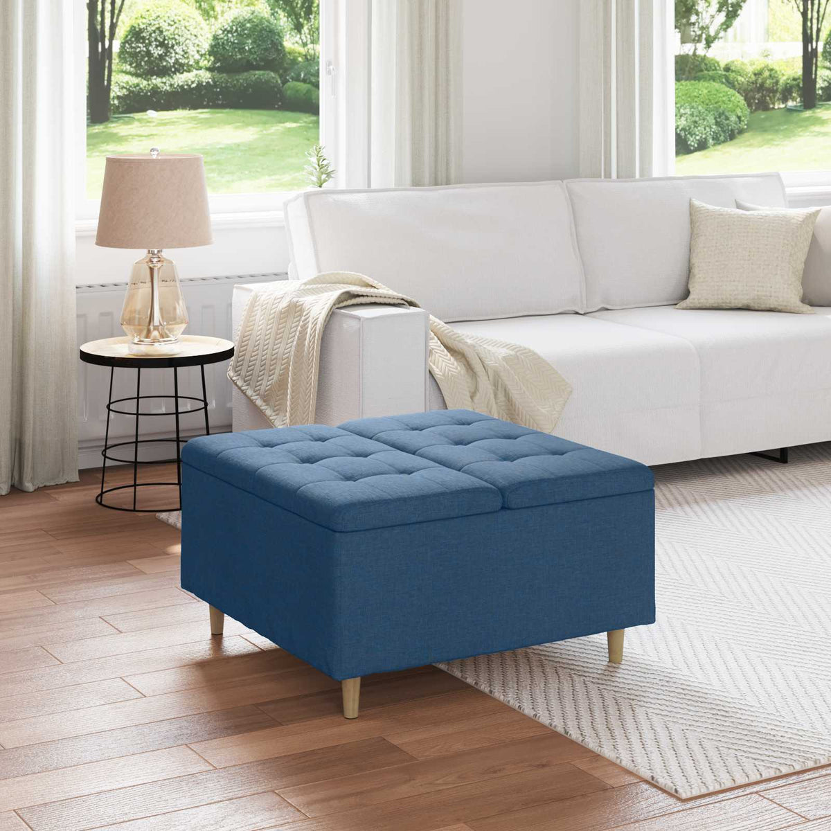 Opslagottoman met kussen Blauw 80 x 80 x 45 cm Stof is nu te koop bij PeponiXL, paradijselijk wonen!