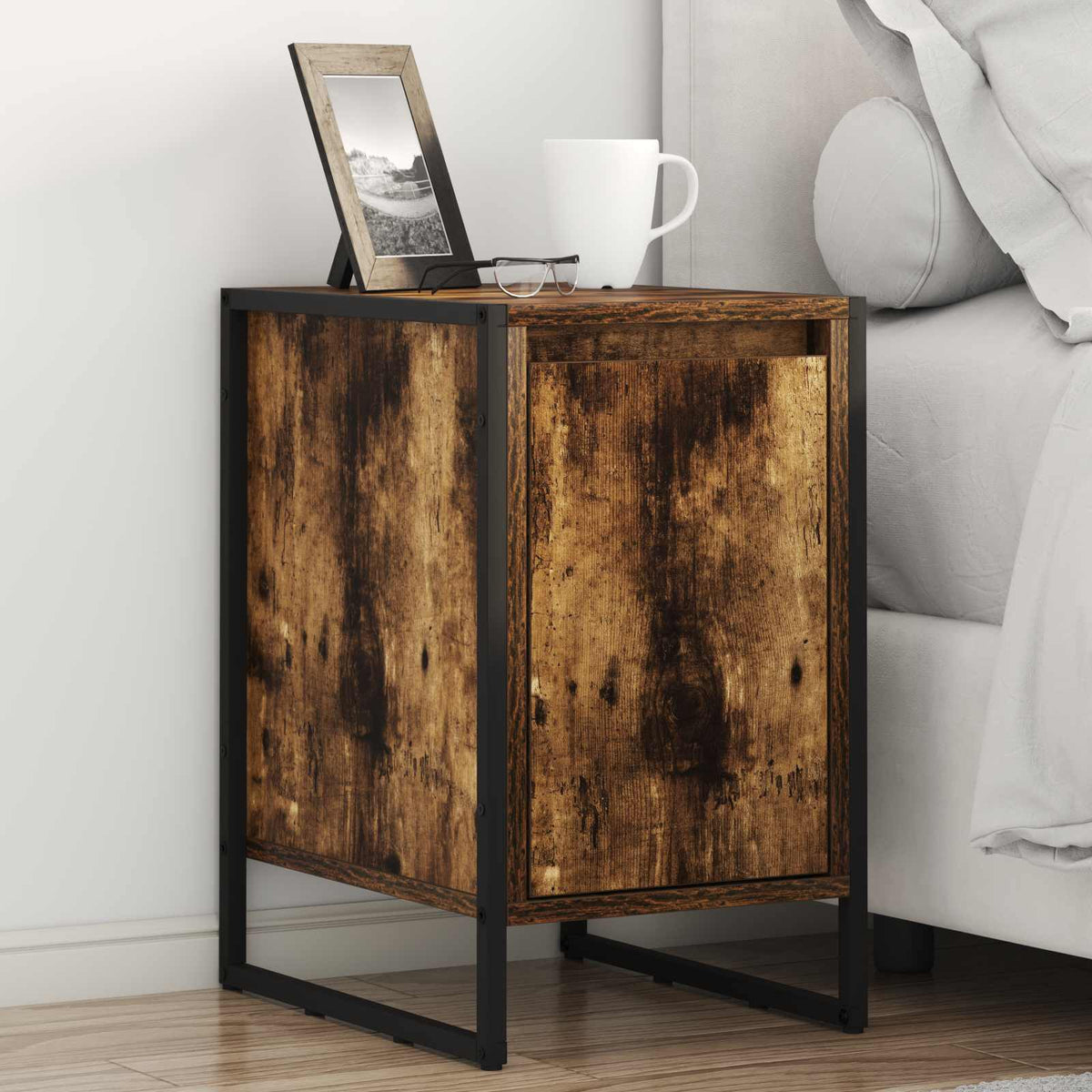 Nachtkastje 2 pcs Rook Eik 39,5 x 30 x 50 cm Bewerkt hout is nu te koop bij PeponiXL, paradijselijk wonen!