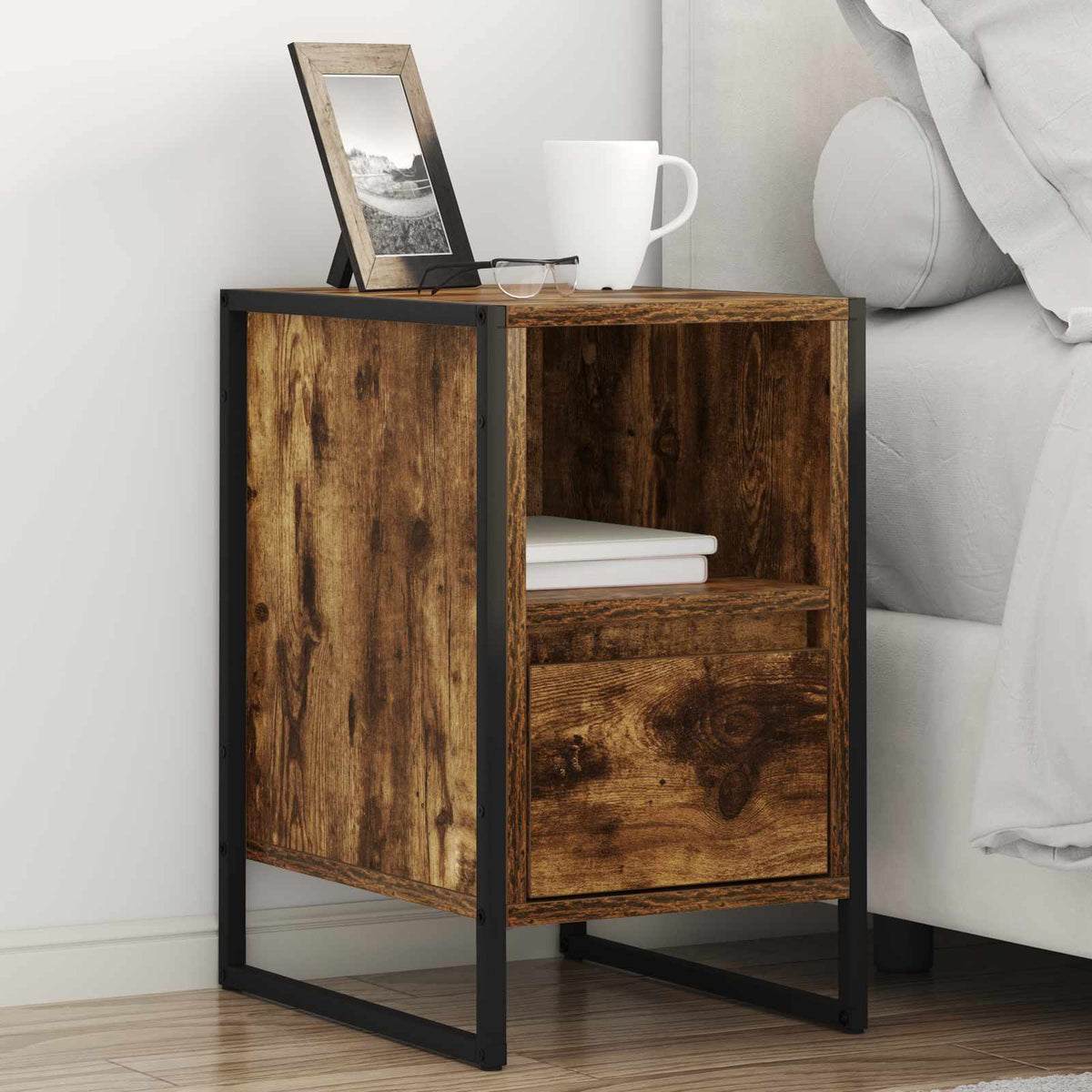 Nachtkastje 2 pcs Rook Eik 39,5 x 30 x 50 cm Bewerkt hout is nu te koop bij PeponiXL, paradijselijk wonen!