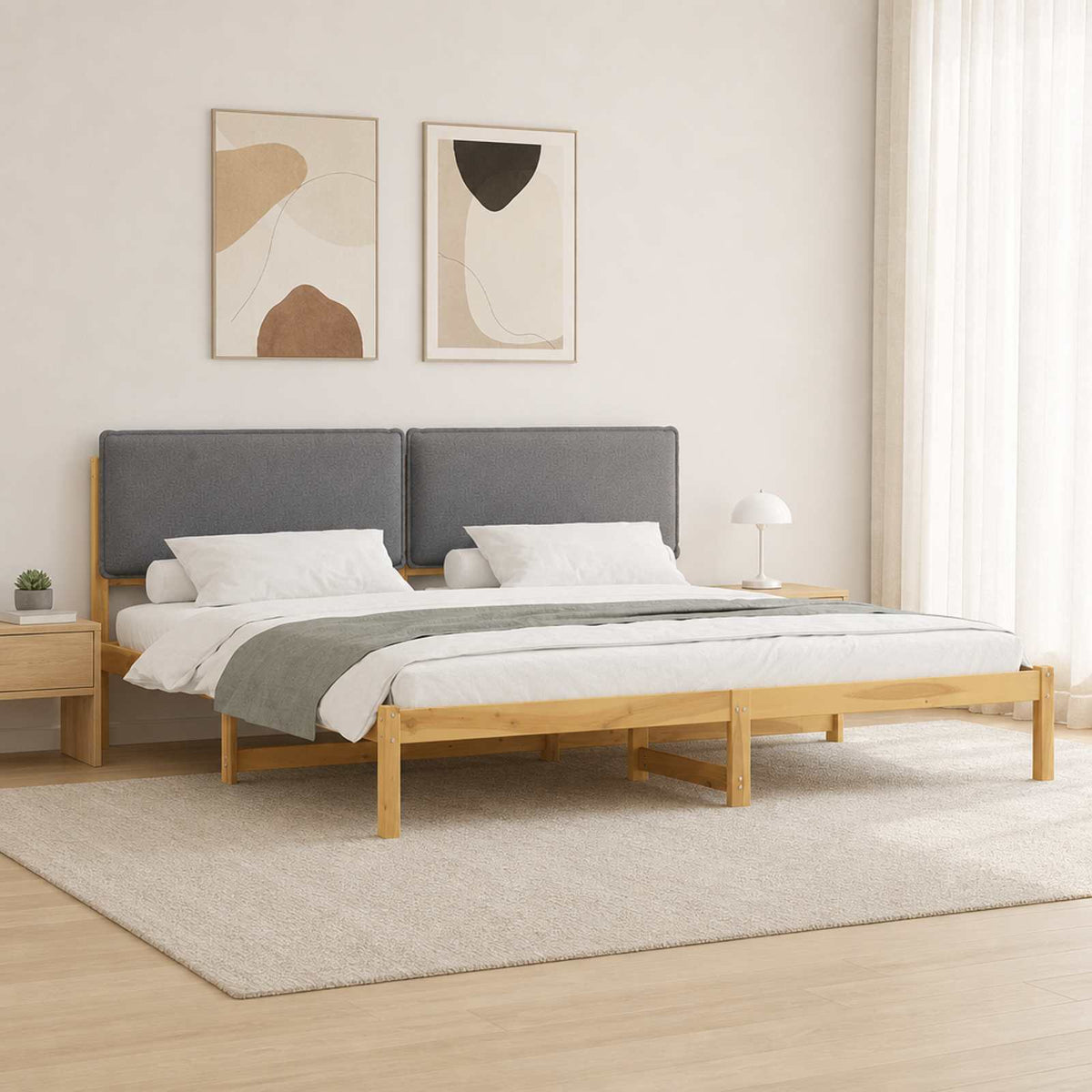 Bedframe met gestoffeerd hoofdbord Whitewash en lichtgrijs is nu te koop bij PeponiXL, paradijselijk wonen!
