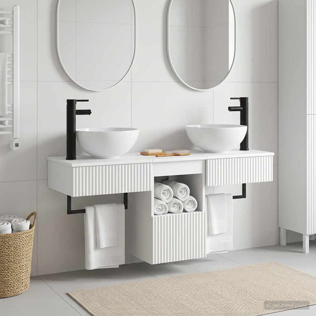 Badkamermeubelset 3 st Hoogglans Wit Bewerkt hout is nu te koop bij PeponiXL, paradijselijk wonen!