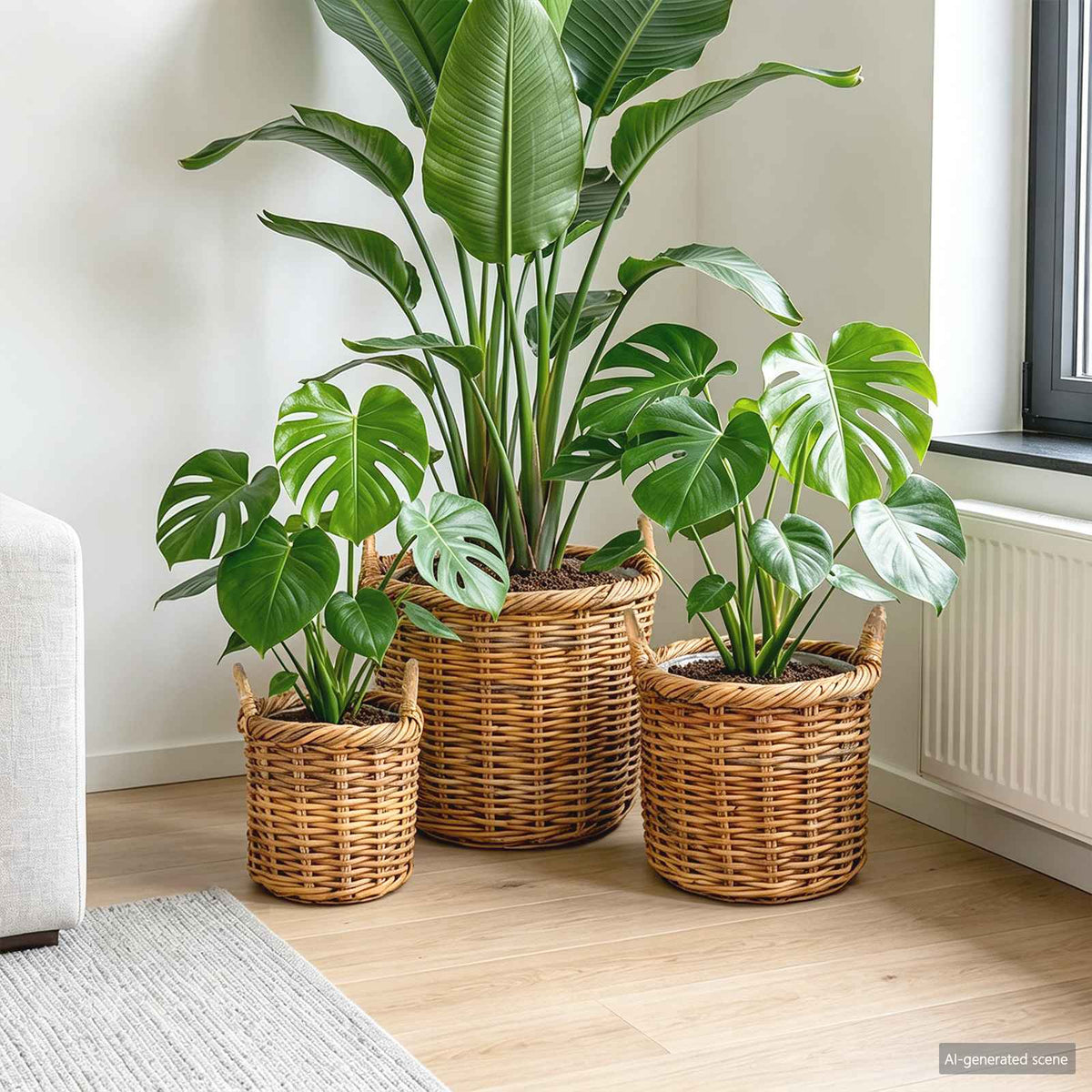 Plantenmand met opslag GENDT 3 st Natuurlijk Bruin Kubu Rattan is nu te koop bij PeponiXL, paradijselijk wonen!