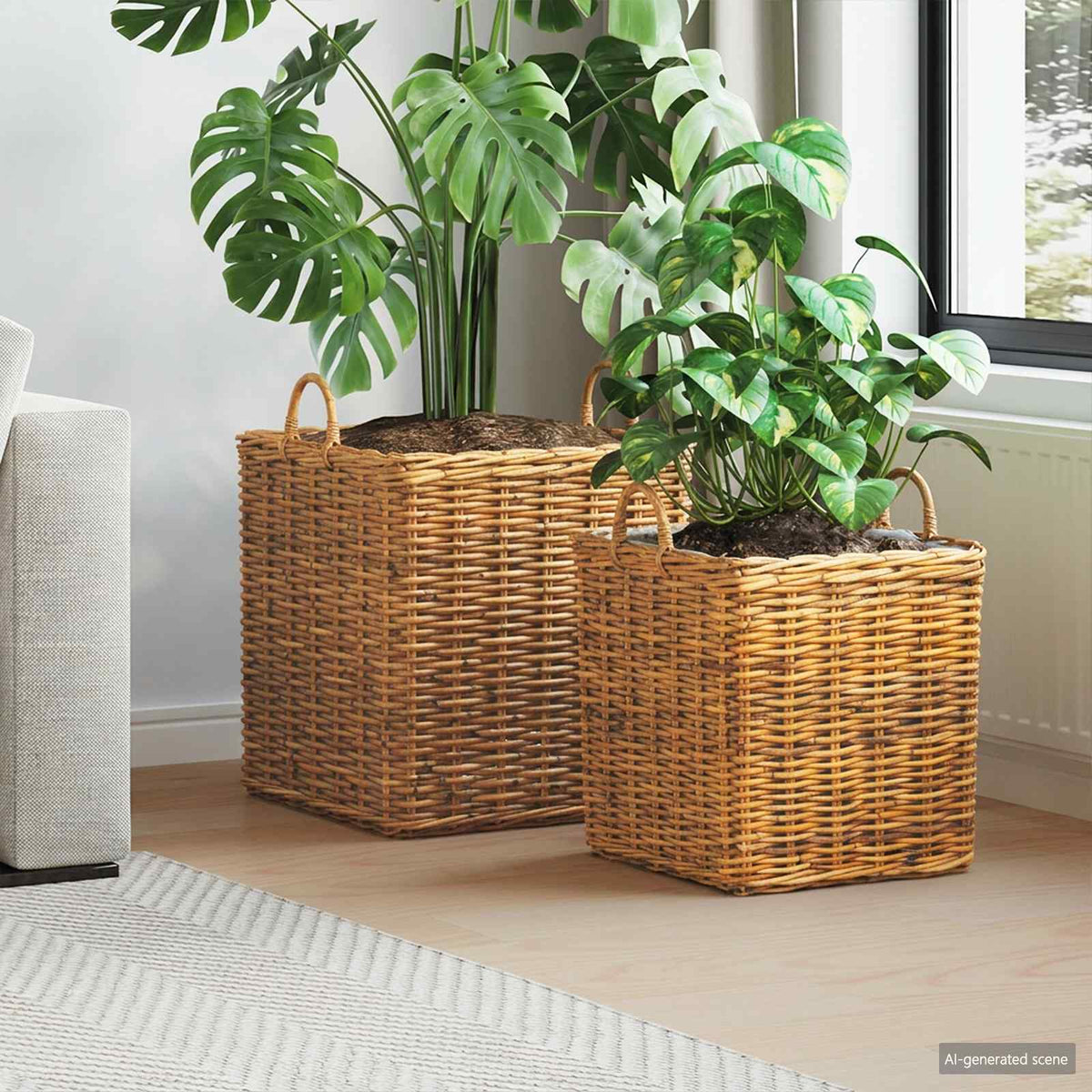 Plantenmand met opslag GENDT 2 st Natuurlijk Bruin Kubu Rattan is nu te koop bij PeponiXL, paradijselijk wonen!