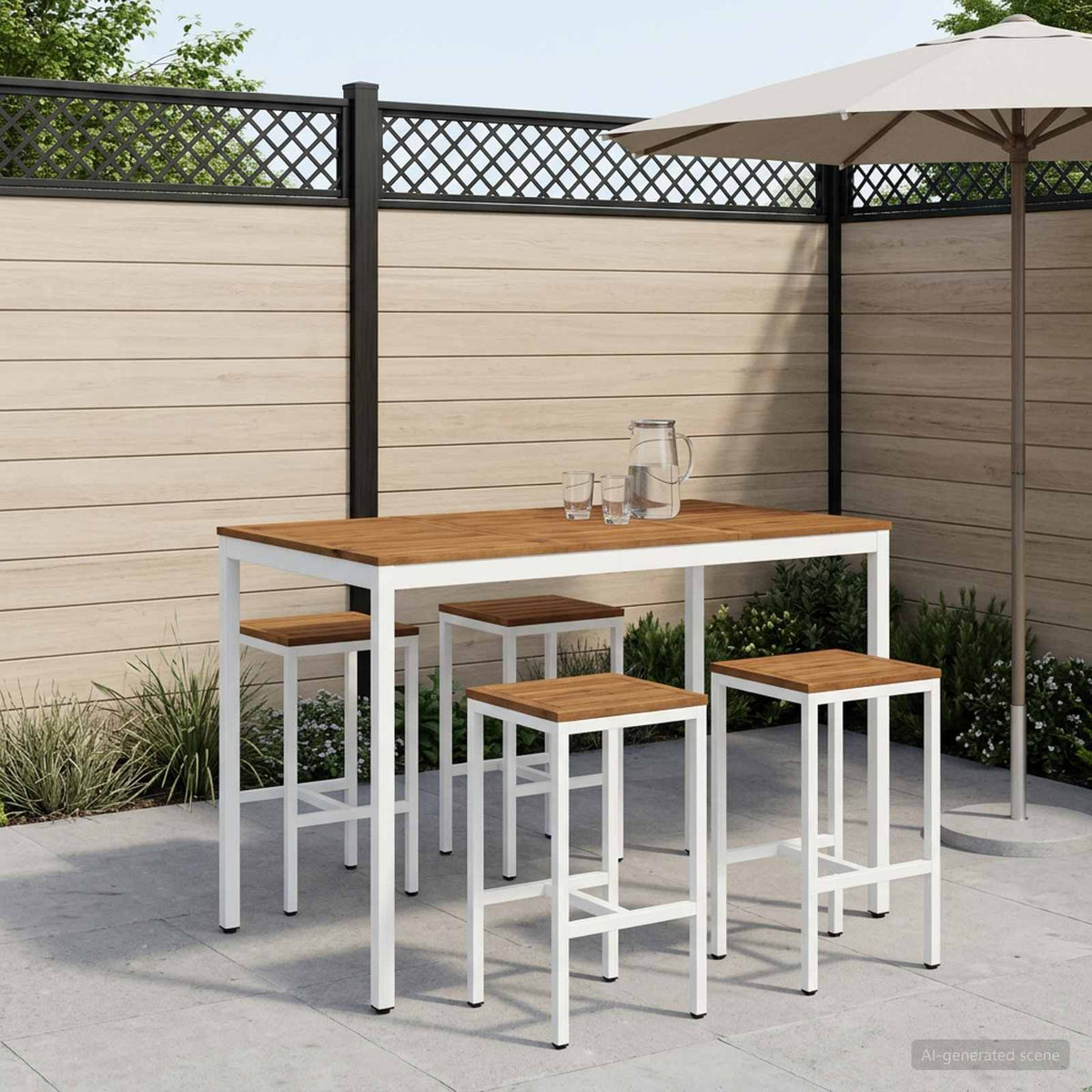 Tuinbar Tafel Natuurlijk en Wit 147 x 88,5 x 105 cm is nu te koop bij PeponiXL, paradijselijk wonen!