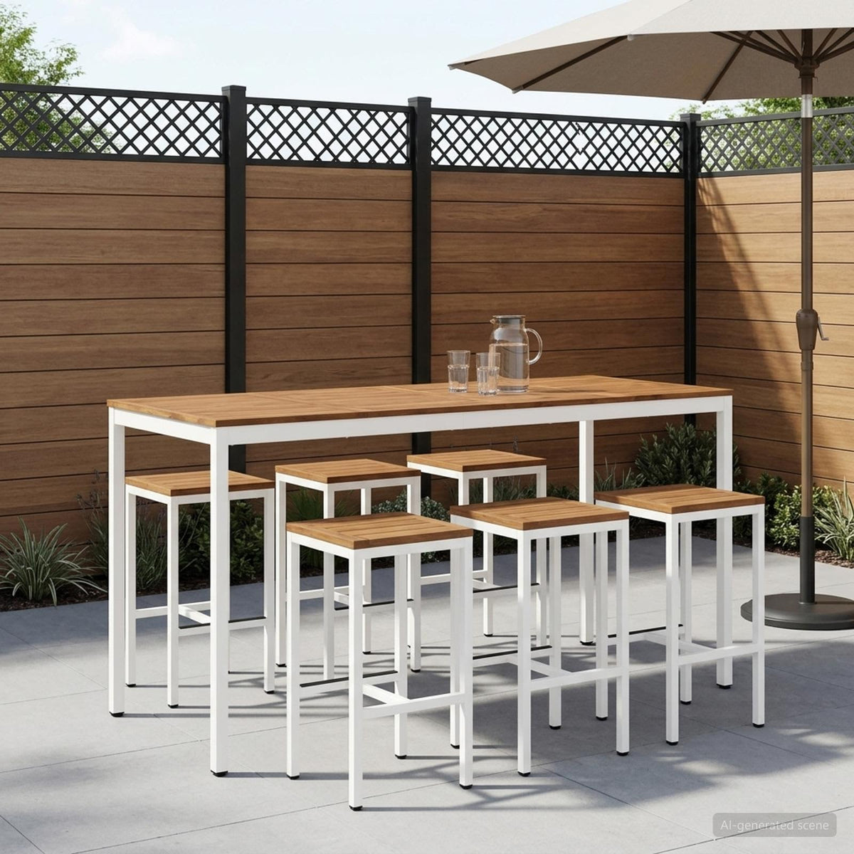 Tuinbar Tafel NAARDEN Natuurlijk en Wit 196 x 80,5 x 105 cm is nu te koop bij PeponiXL, paradijselijk wonen!
