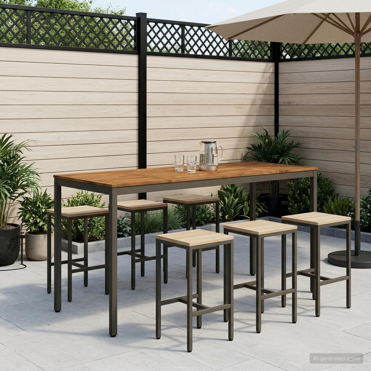 Tuinbar Tafel NAARDEN Natuurlijk en Koffie 196 x 80,5 x 105 cm is nu te koop bij PeponiXL, paradijselijk wonen!