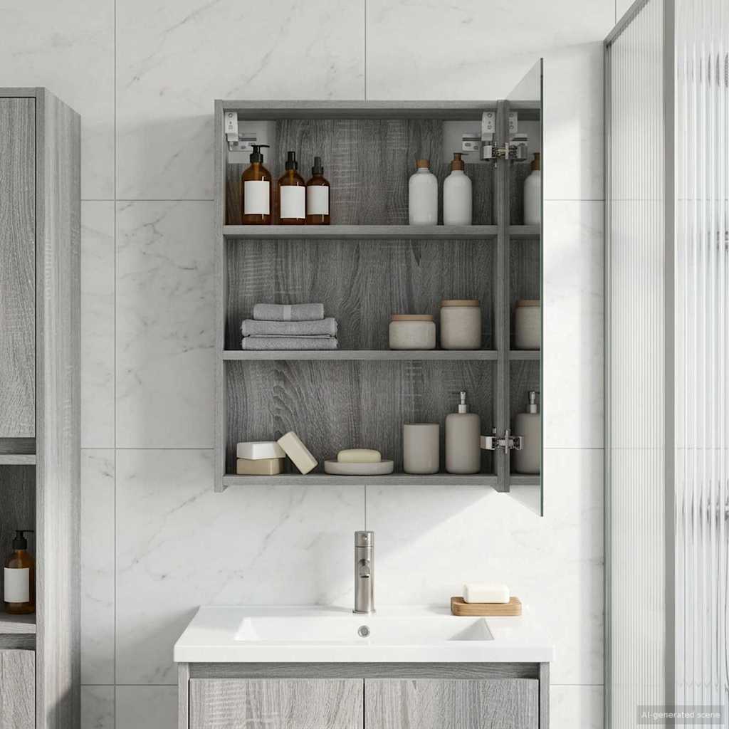 Badkamer spiegelkast Grijs Sonoma 50 x 14,5 x 70 cm is nu te koop bij PeponiXL, paradijselijk wonen!
