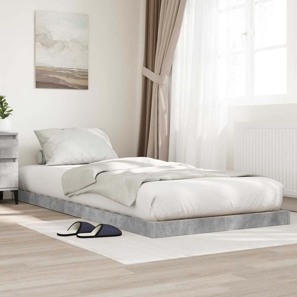Vloer bedframe Beton Grijs 90 x 200 cm Bewerkt hout is nu te koop bij PeponiXL, paradijselijk wonen!
