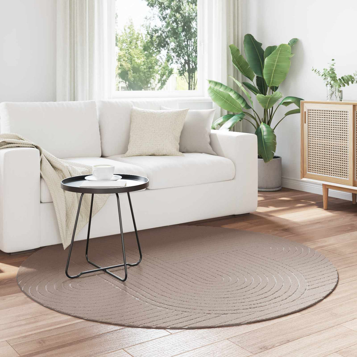 Vloerkleden Rond PALMERAS Beige Ø 200 CM Polyester is nu te koop bij PeponiXL, paradijselijk wonen!