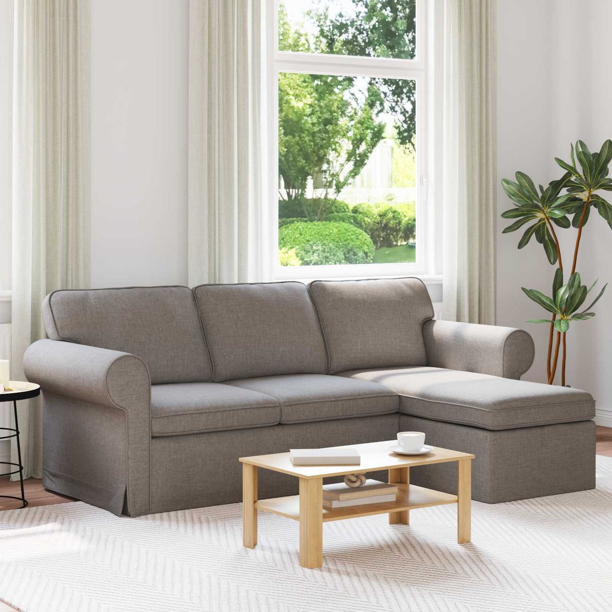 Bank Taupe 215 x 138 x 80 cm Stof is nu te koop bij PeponiXL, paradijselijk wonen!