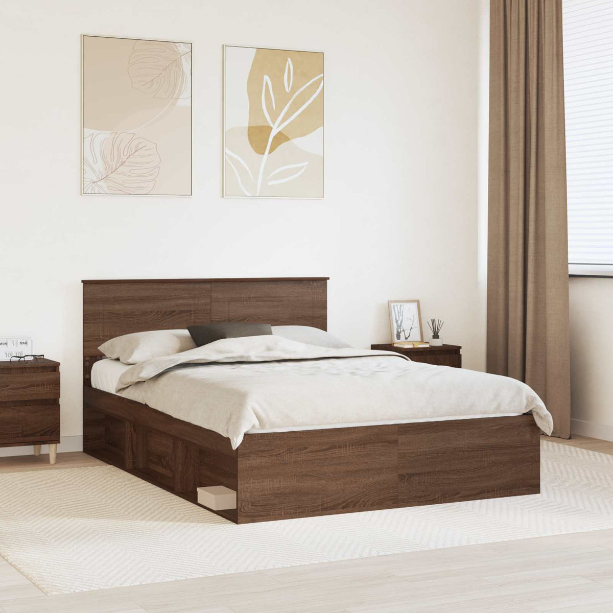 Bedframe met hoofdeinde Bruin Eiken 140 x 200 cm Bewerkt hout is nu te koop bij PeponiXL, paradijselijk wonen!