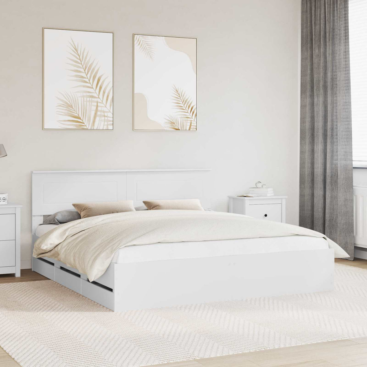 Bedframe met lade met opslag Wit 200 x 200 cm Ingenieurshout is nu te koop bij PeponiXL, paradijselijk wonen!