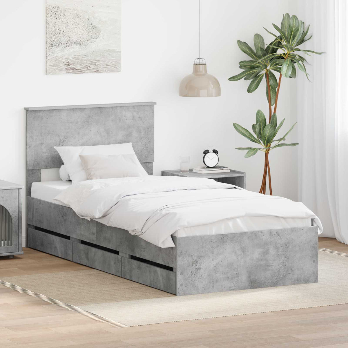 Bedframe met lade Beton Grijs 75 x 190 cm Ingenieurshout is nu te koop bij PeponiXL, paradijselijk wonen!