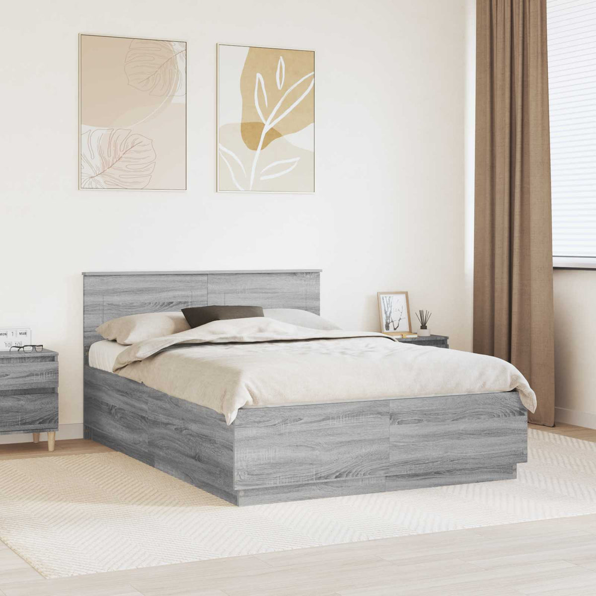 Bedframe met hoofdeinde Grijs Sonoma 160 x 200 cm Bewerkt hout is nu te koop bij PeponiXL, paradijselijk wonen!
