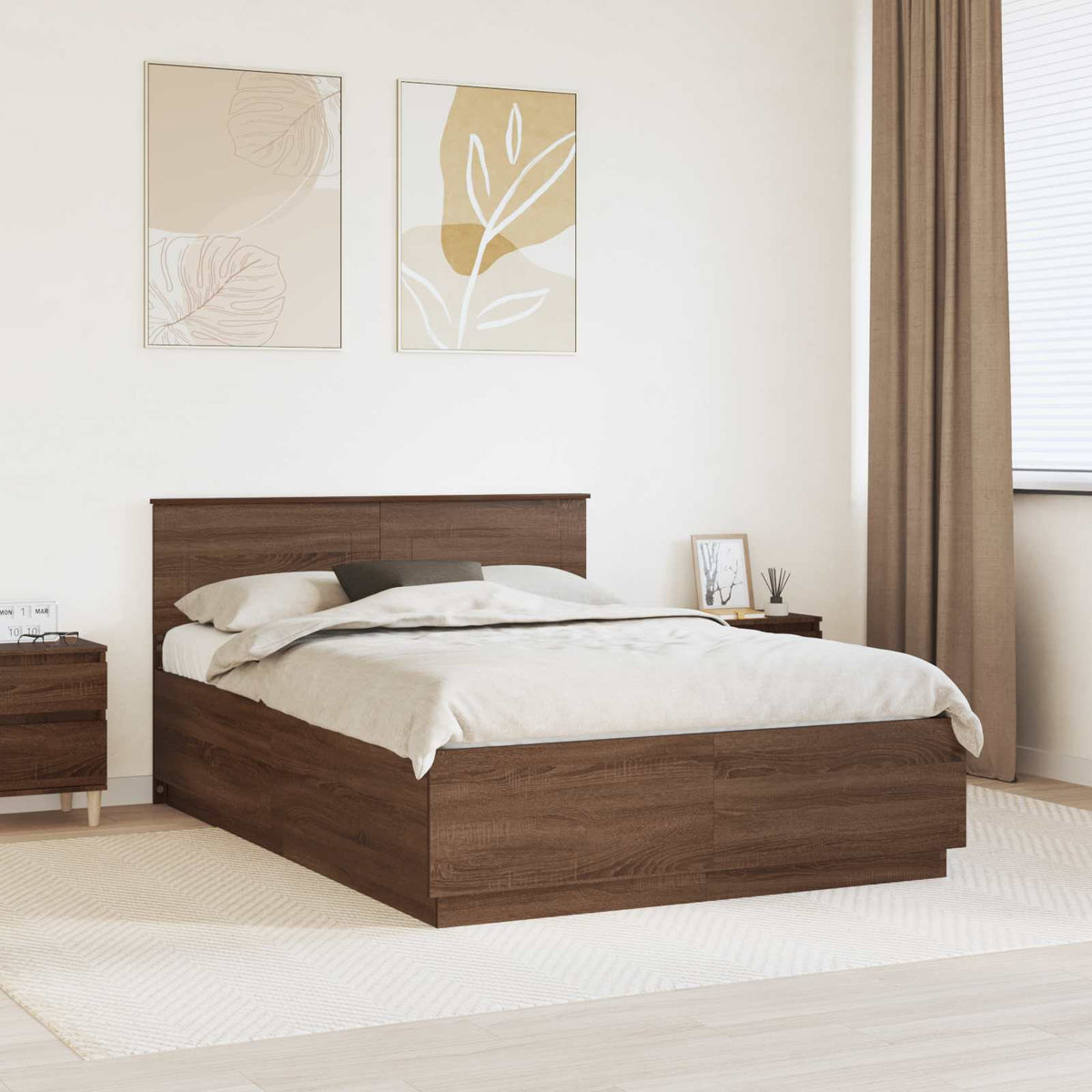 Bedframe met hoofdeinde Bruin Eiken 150 x 200 cm Bewerkt hout is nu te koop bij PeponiXL, paradijselijk wonen!