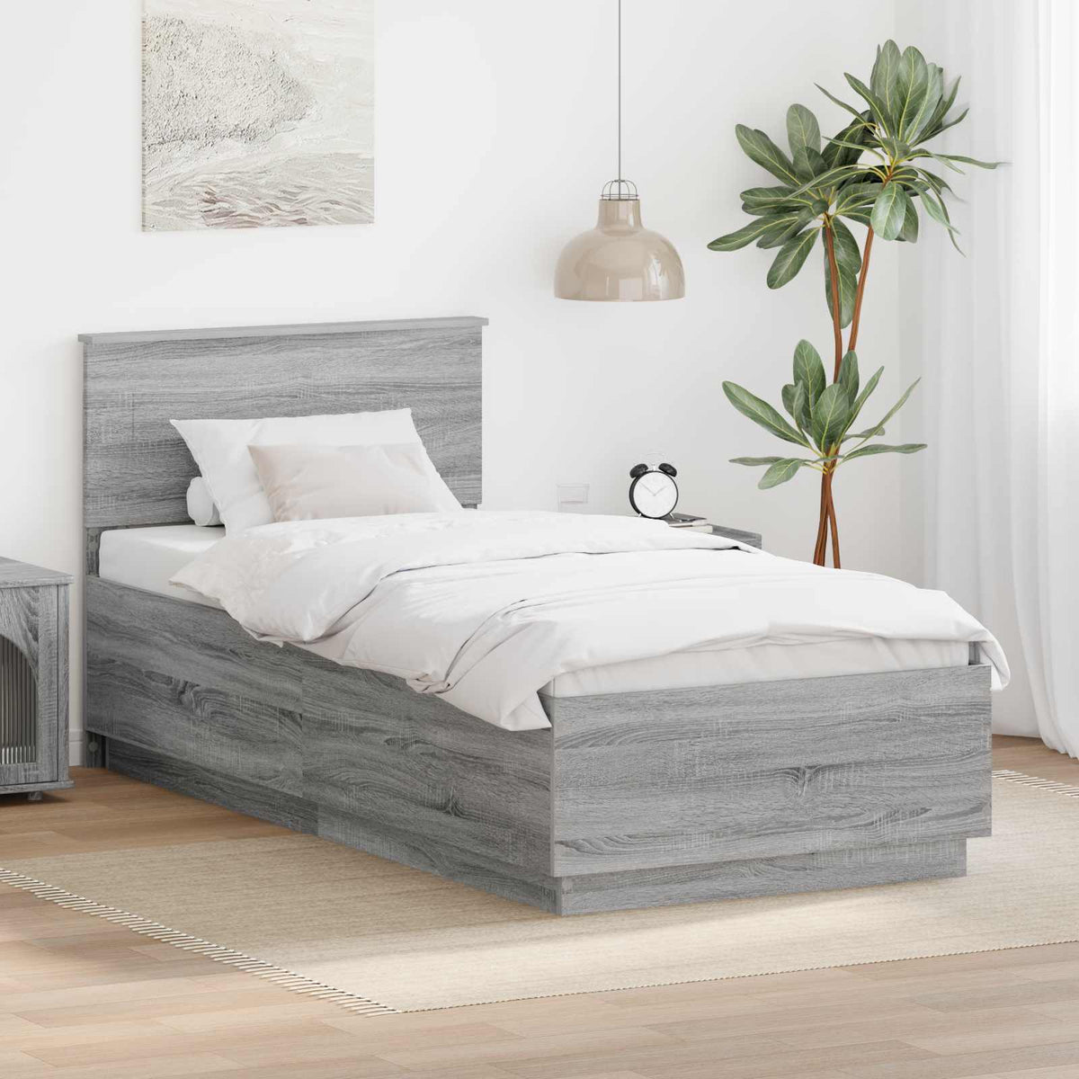 Bedframe met hoofdeinde Grijs Sonoma 70 x 190 cm Bewerkt hout is nu te koop bij PeponiXL, paradijselijk wonen!