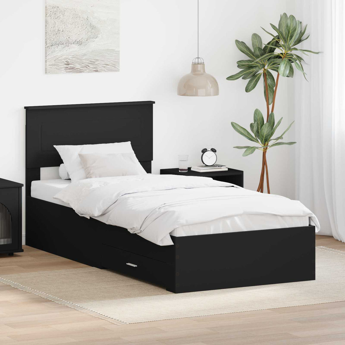 Bedframe met lade Zwart en Zilver 75 x 190 cm Bewerkt hout is nu te koop bij PeponiXL, paradijselijk wonen!