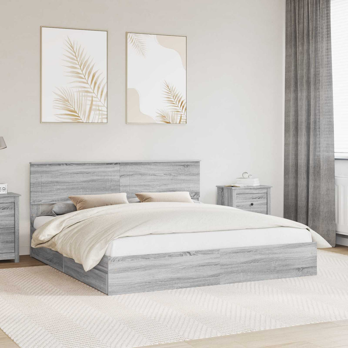 Opslag bed met lade Grijs Sonoma 200 x 200 cm Bewerkt hout is nu te koop bij PeponiXL, paradijselijk wonen!