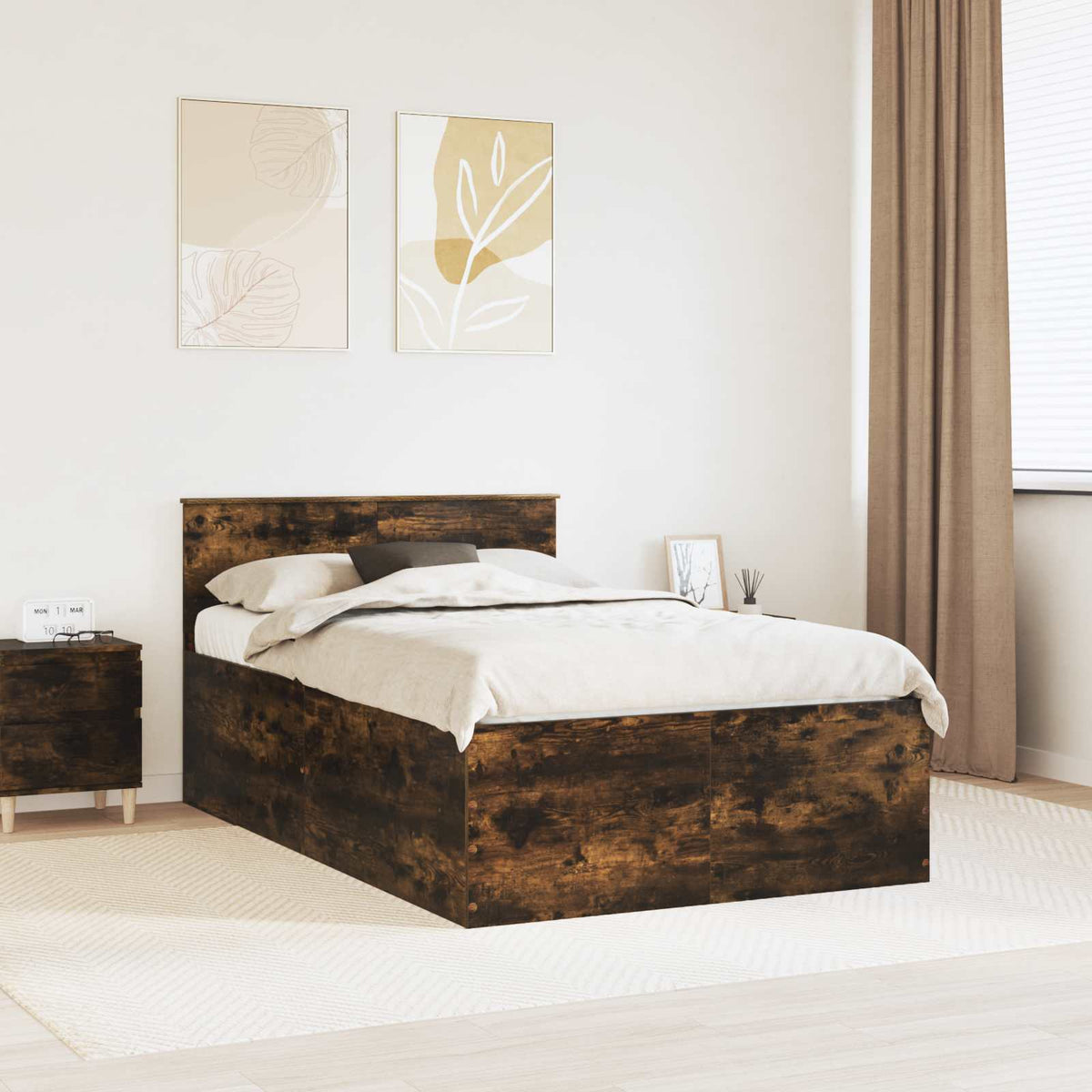 Bedframe met hoofdeinde Gerookt eiken 120 x 190 cm Bewerkt hout is nu te koop bij PeponiXL, paradijselijk wonen!