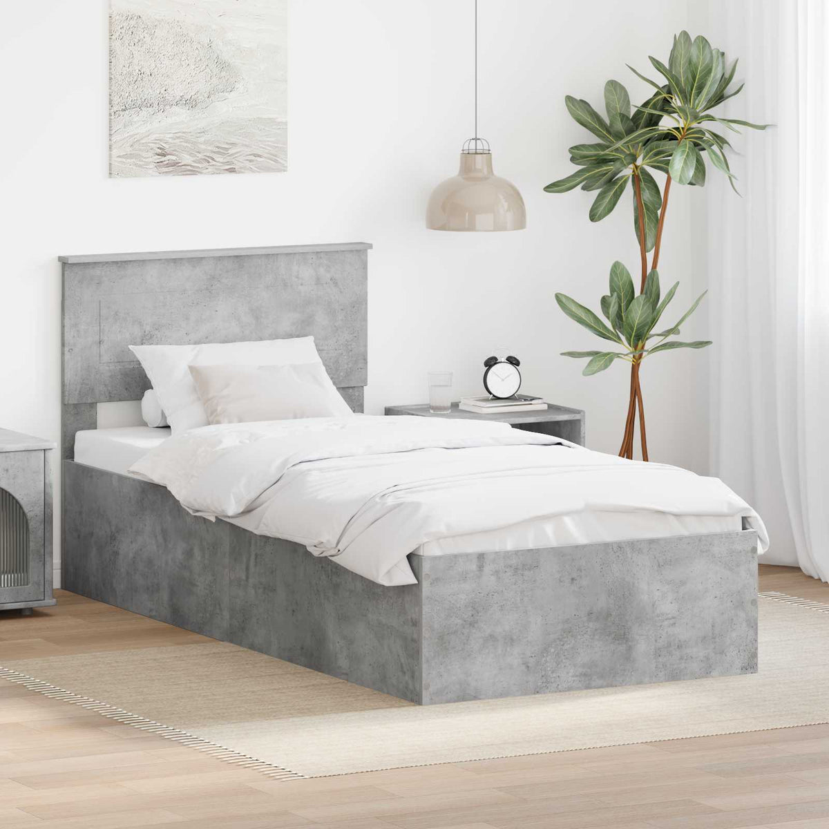 Bedframe met hoofdeinde Beton Grijs 75 x 190 cm Bewerkt hout is nu te koop bij PeponiXL, paradijselijk wonen!