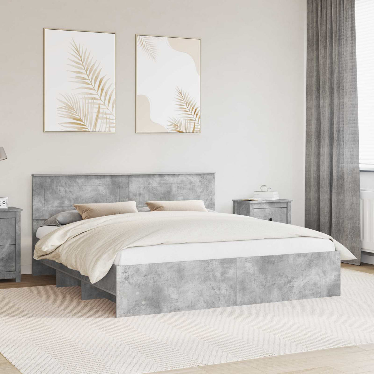 Bedframe met hoofdeinde Beton Grijs 200 x 200 cm Bewerkt hout is nu te koop bij PeponiXL, paradijselijk wonen!