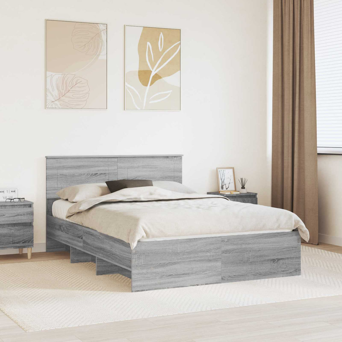Bedframe met hoofdeinde Grijs Sonoma 140 x 200 cm Bewerkt hout is nu te koop bij PeponiXL, paradijselijk wonen!