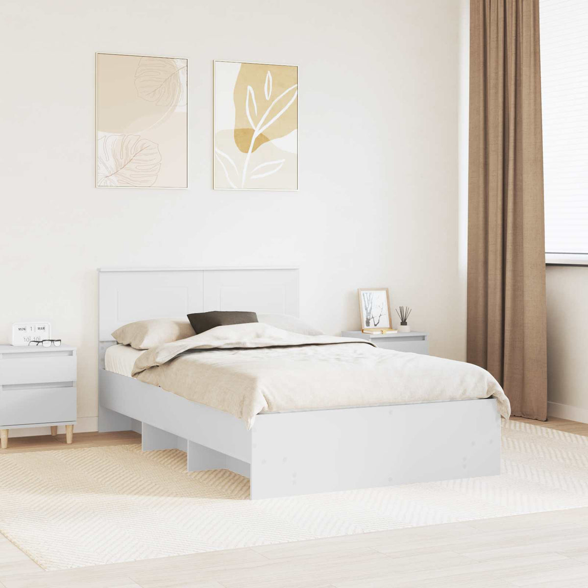 Bedframe met hoofdeinde Wit 137 x 203 cm Bewerkt hout is nu te koop bij PeponiXL, paradijselijk wonen!