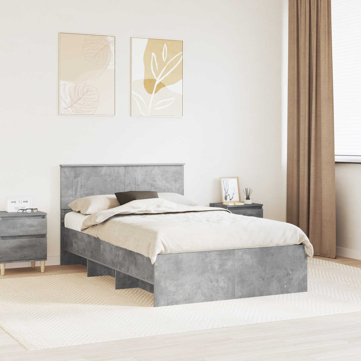 Bedframe met hoofdeinde Beton Grijs 120 x 123 cm Bewerkt hout is nu te koop bij PeponiXL, paradijselijk wonen!