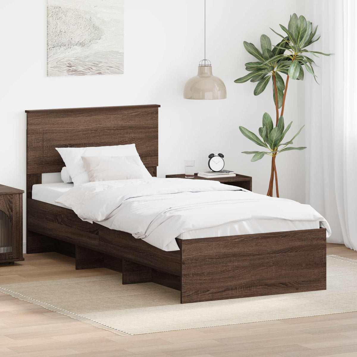 Bedframe met hoofdeinde Bruin Eiken 80 x 200 cm Bewerkt hout is nu te koop bij PeponiXL, paradijselijk wonen!