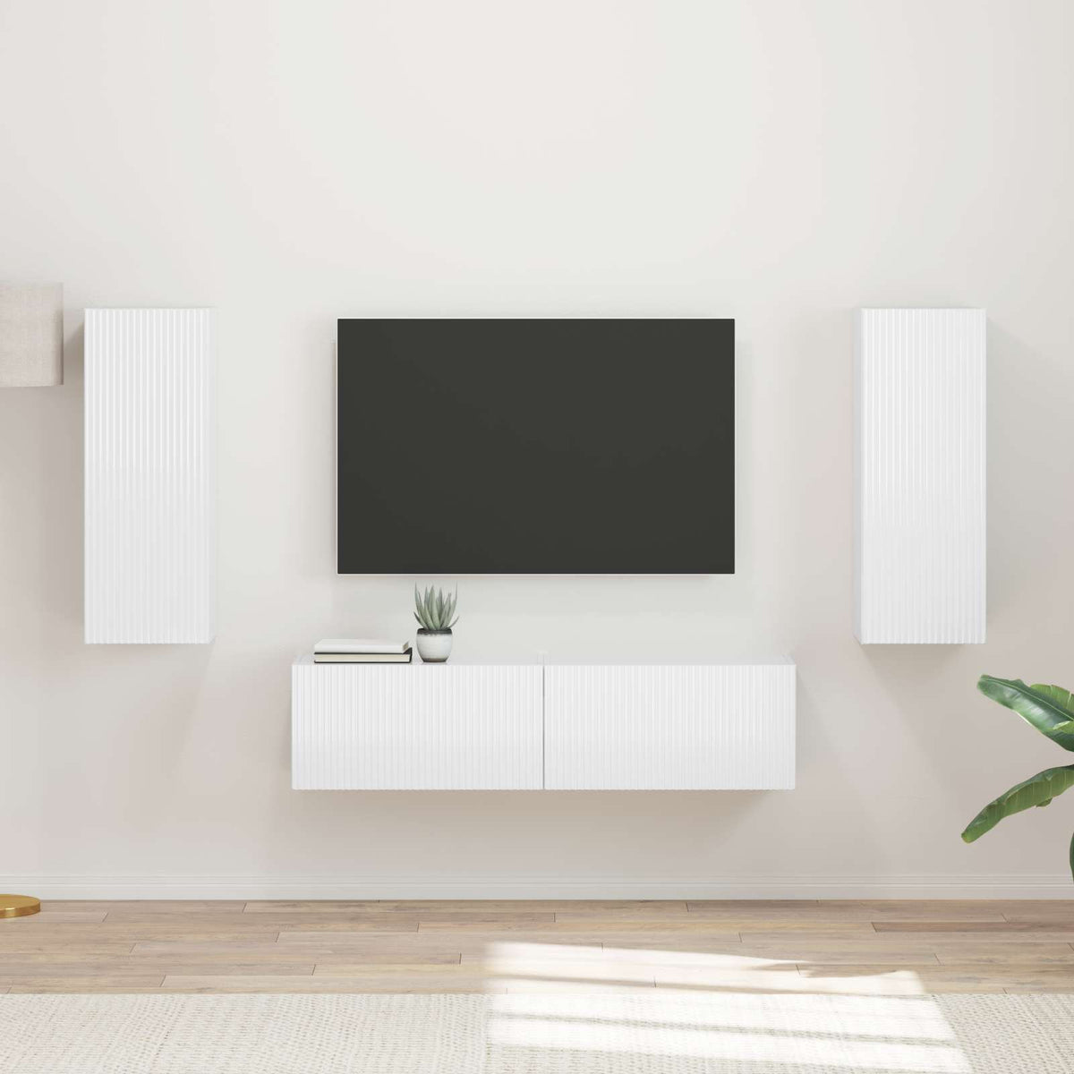 Tv-meubelset Wandgemonteerd 2 pcs Hoogglans wit Bewerkt hout is nu te koop bij PeponiXL, paradijselijk wonen!