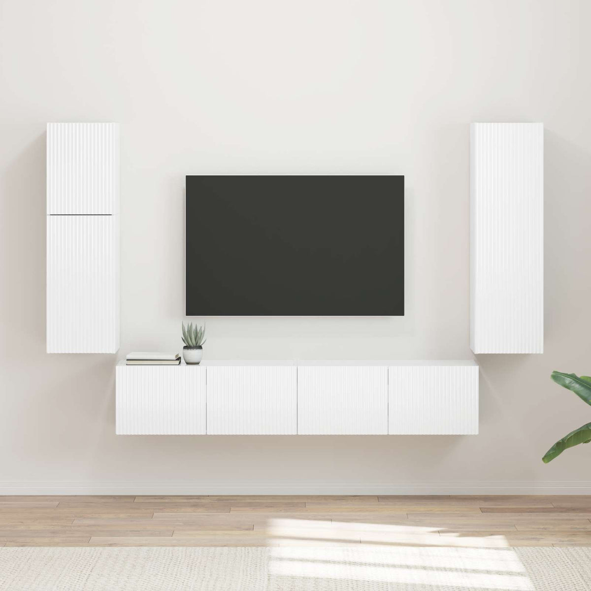 Tv-meubelset Wandgemonteerd 4 pcs Hoogglans wit Bewerkt hout is nu te koop bij PeponiXL, paradijselijk wonen!