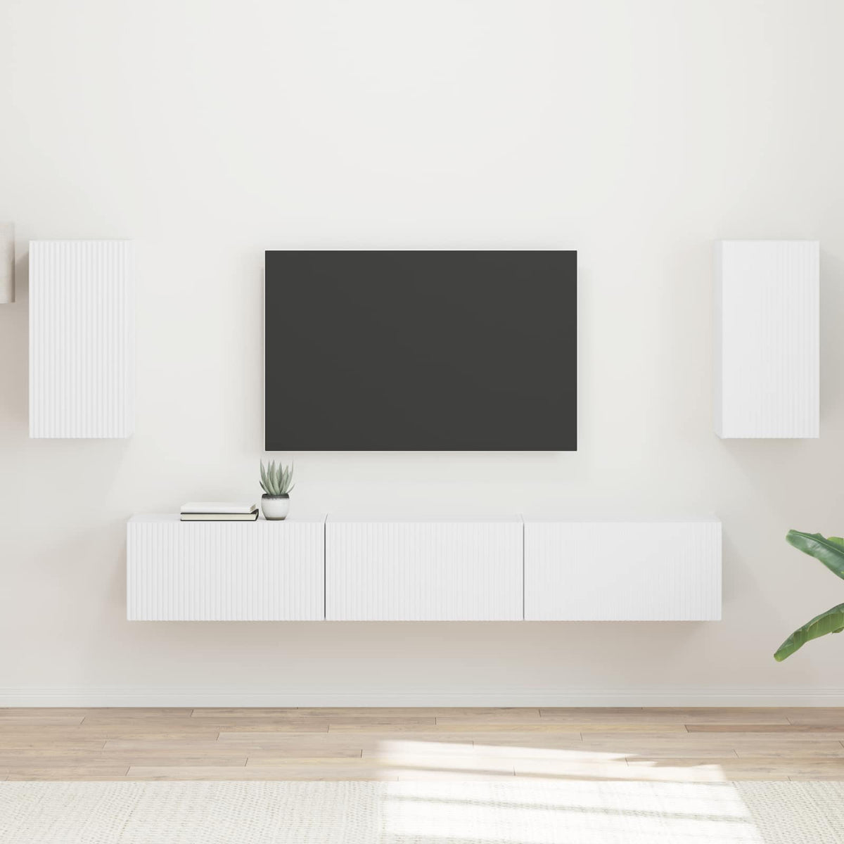Tv-meubelset Wandgemonteerd 5 pcs Wit Bewerkt hout is nu te koop bij PeponiXL, paradijselijk wonen!