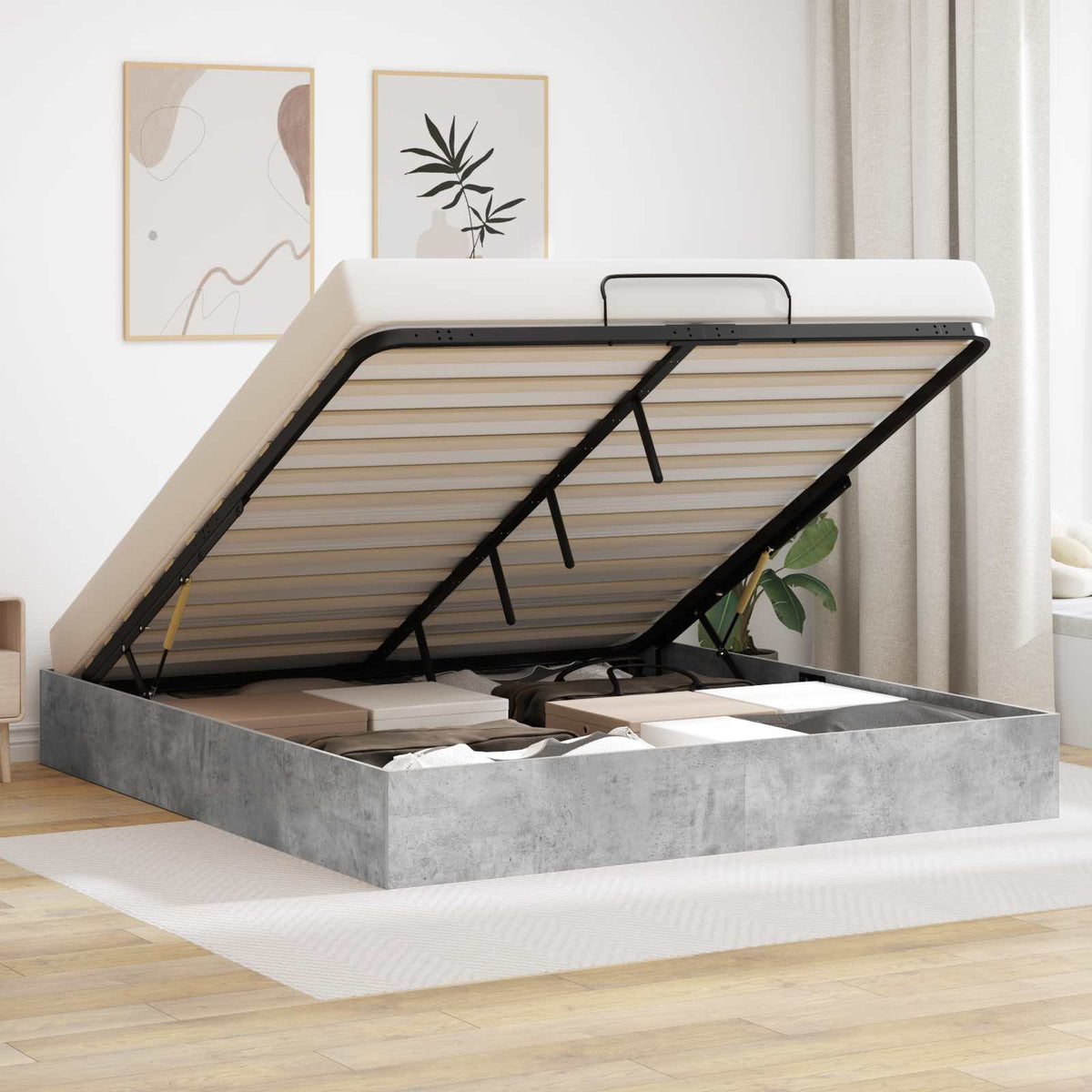 Ottoman Bedframe Beton 203 x 180 x 25 cm Geconstrueerd hout is nu te koop bij PeponiXL, paradijselijk wonen!