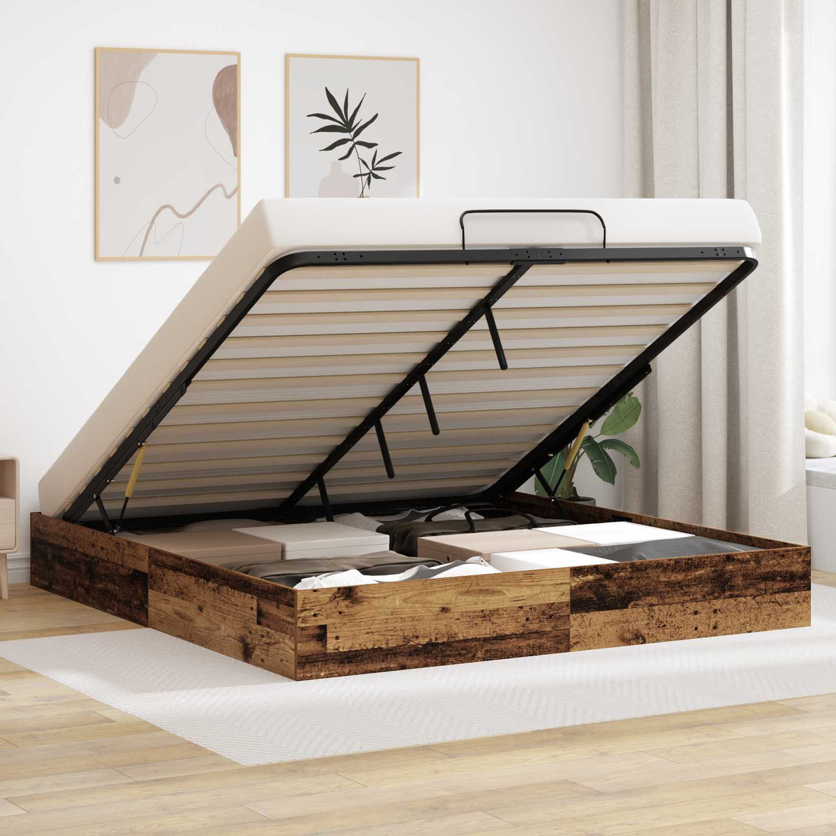 Ottoman Bedframe Oudhout 203 x 180 x 25 cm Geconstrueerd hout is nu te koop bij PeponiXL, paradijselijk wonen!