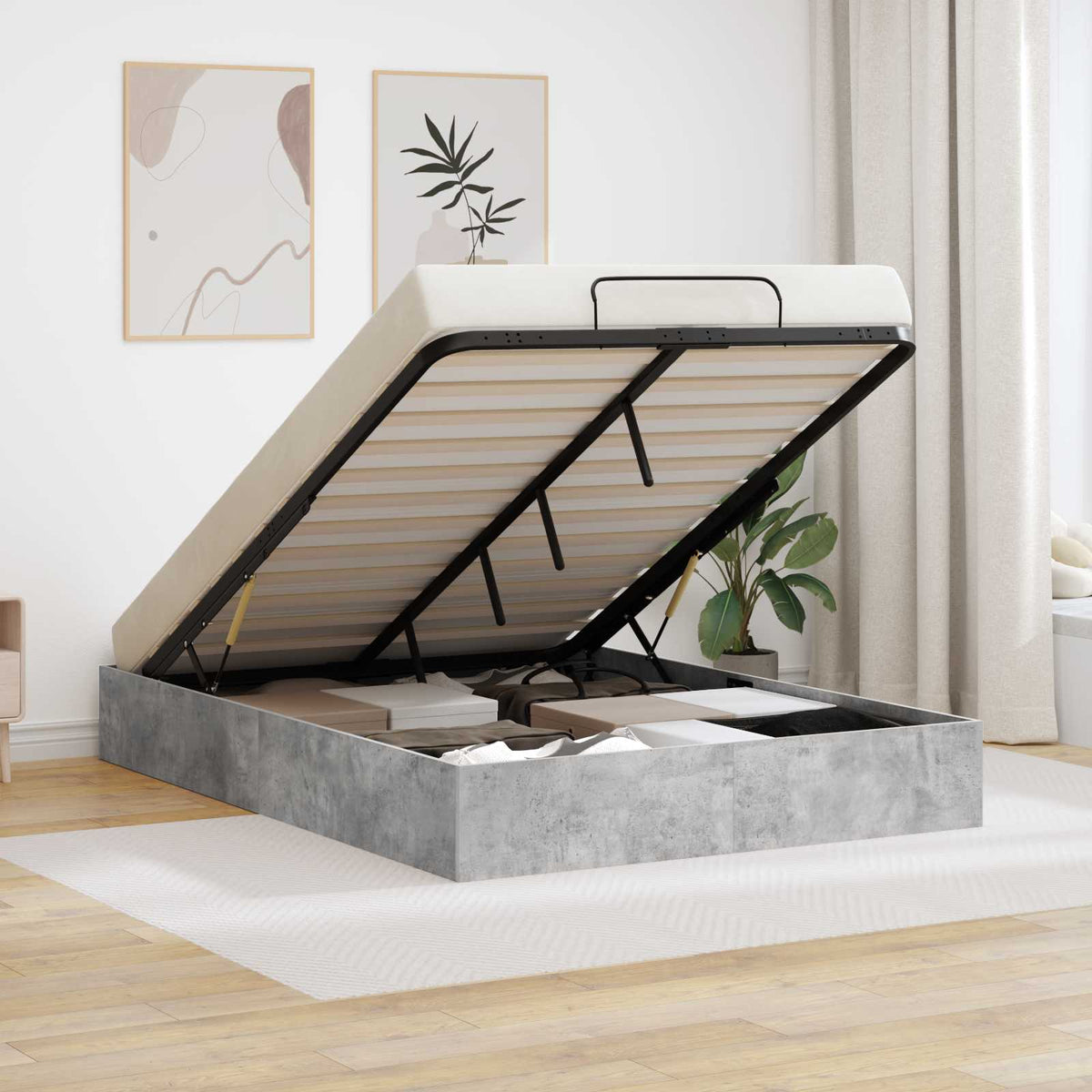 Ottoman Bedframe Beton Grijs 150 x 200 cm Geconstrueerd hout is nu te koop bij PeponiXL, paradijselijk wonen!