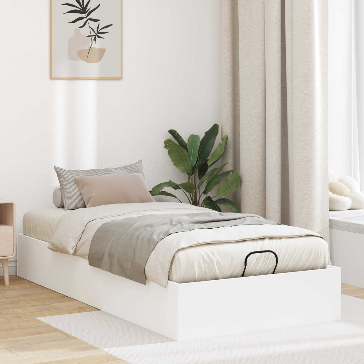 Ottoman Bedframe Wit 203 x 90 x 25 cm Geconstrueerd hout is nu te koop bij PeponiXL, paradijselijk wonen!