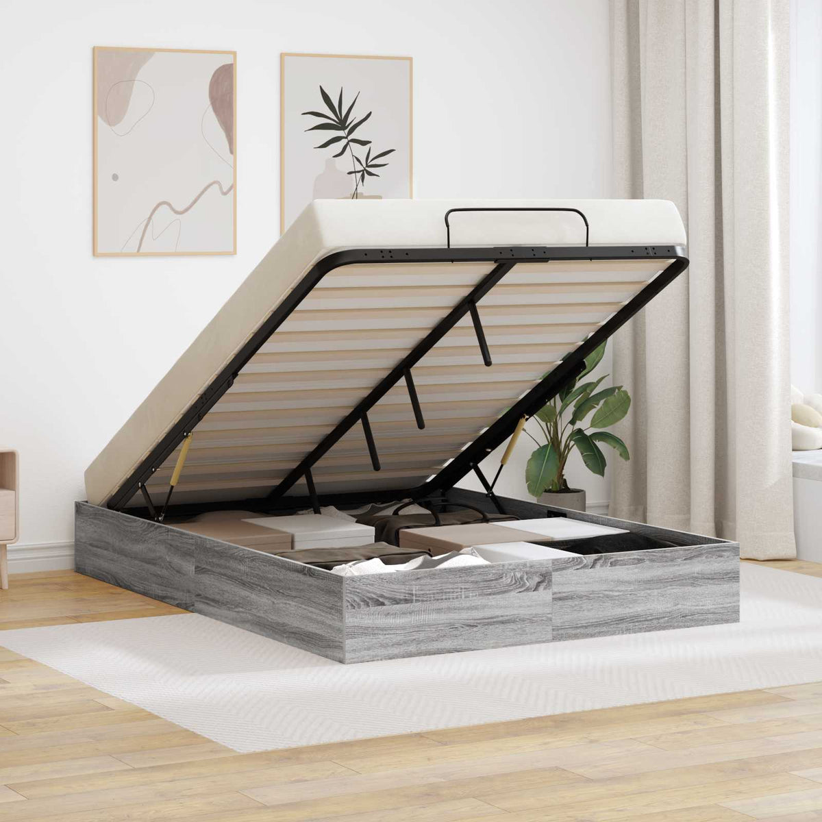 Ottoman Bedframe met opslag Grijze Sonoma 193 x 135 x 25 cm is nu te koop bij PeponiXL, paradijselijk wonen!