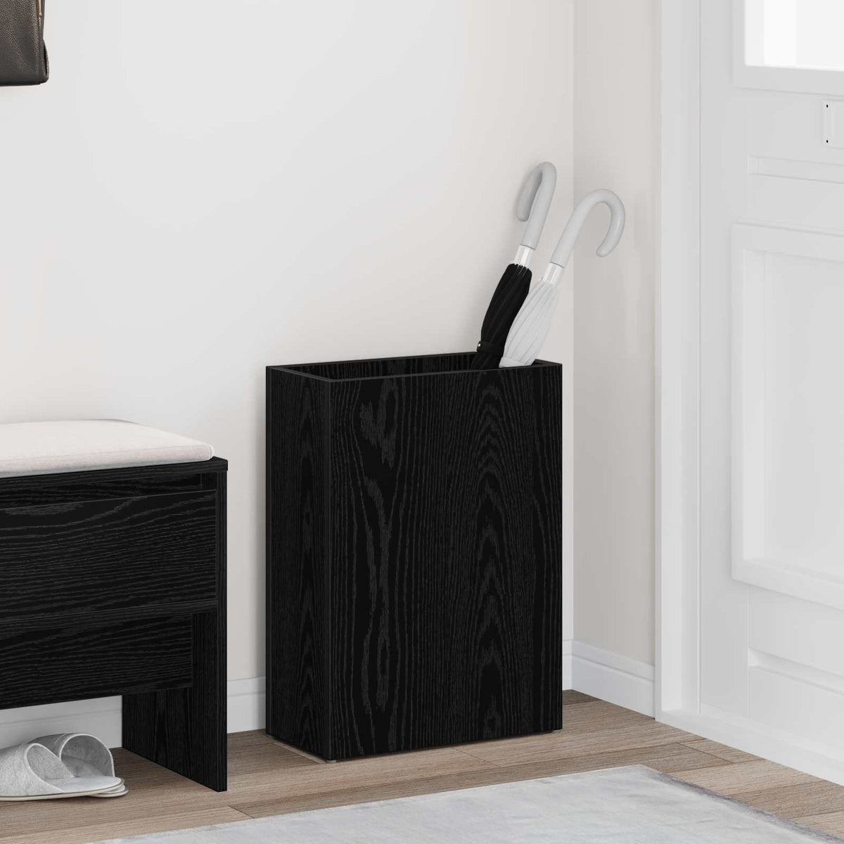 Paraplu Standaard Zwart Eiken 40 x 20 x 55,5 cm Bewerkt hout is nu te koop bij PeponiXL, paradijselijk wonen!