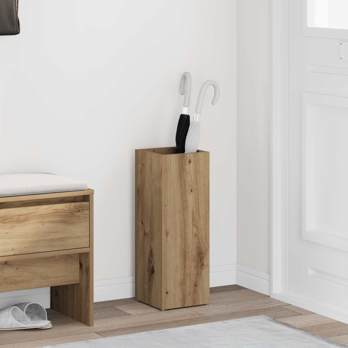 Paraplu Standaard Artisan Eiken 20 x 20 x 55,5 cm Bewerkt hout is nu te koop bij PeponiXL, paradijselijk wonen!