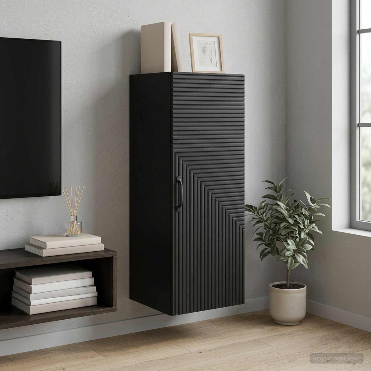 Wandkast Zwart 33 x 34,5 x 90 cm Bewerkt hout is nu te koop bij PeponiXL, paradijselijk wonen!