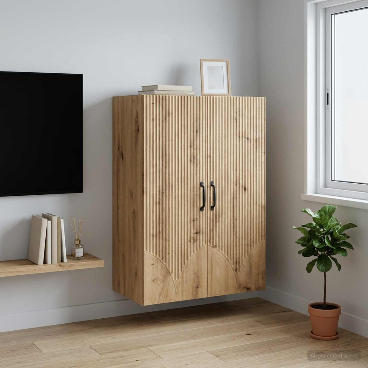 Wandkast 66 x 34,5 x 90 cm Bewerkt hout Artisanaal eiken is nu te koop bij PeponiXL, paradijselijk wonen!