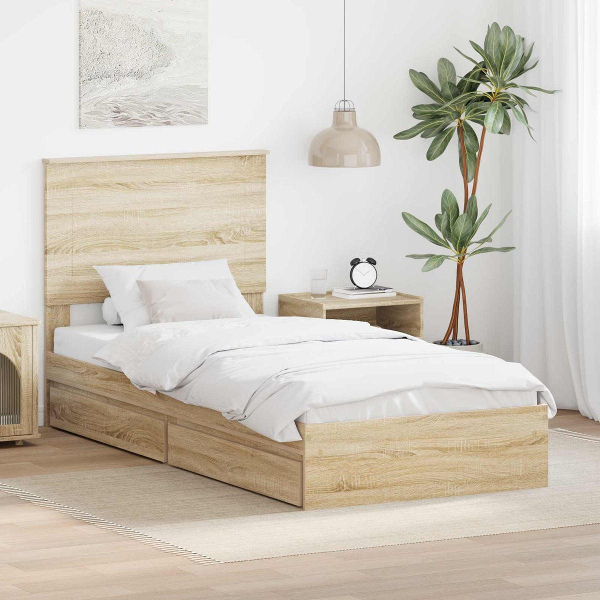 Opslag bed met lade Sonoma Eiken 100 x 200 cm Bewerkt hout is nu te koop bij PeponiXL, paradijselijk wonen!