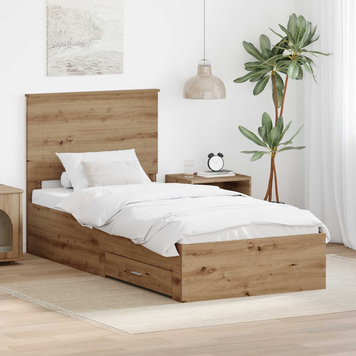Bedframe met hoofdeinde Artisan Eiken 90 x 190 cm Bewerkt hout is nu te koop bij PeponiXL, paradijselijk wonen!
