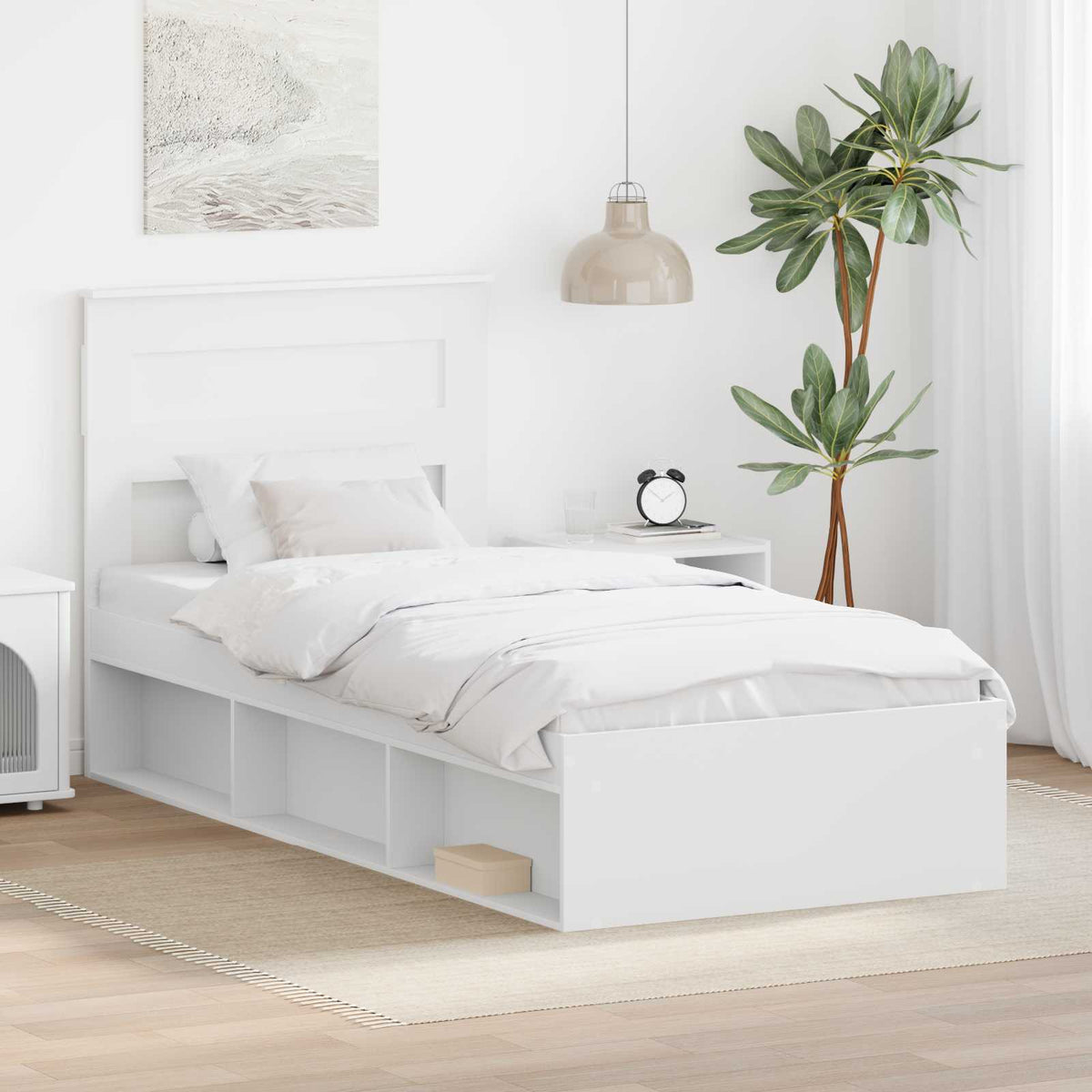 Bedframe met hoofdeinde Wit 100 x 200 cm Massief grenenhout is nu te koop bij PeponiXL, paradijselijk wonen!