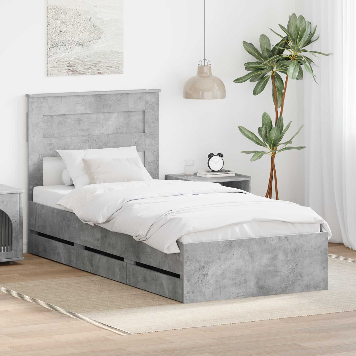 Bedframe met lade Beton Grijs 90 x 200 cm Ingenieurshout is nu te koop bij PeponiXL, paradijselijk wonen!